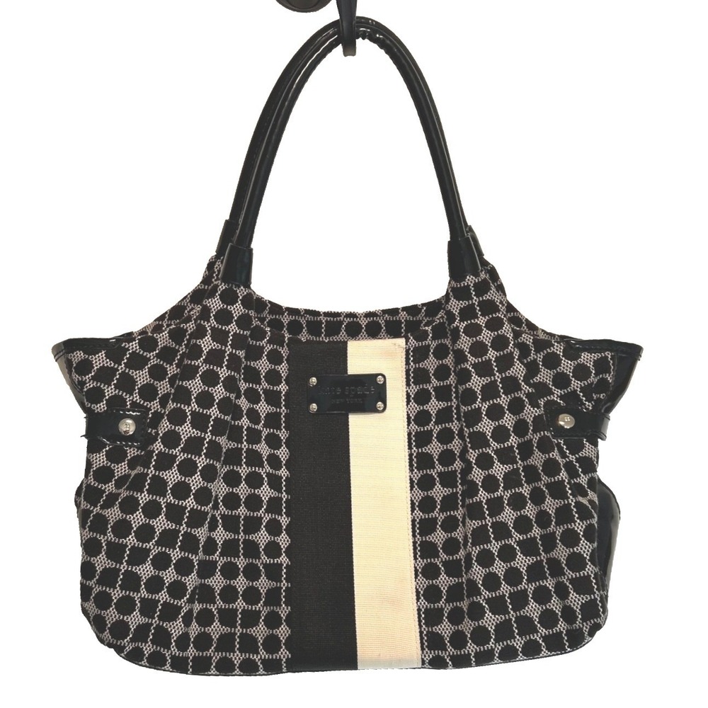 Kate Spade Stevie Classic Noel black and‎ white geometric canvas shoulder bag